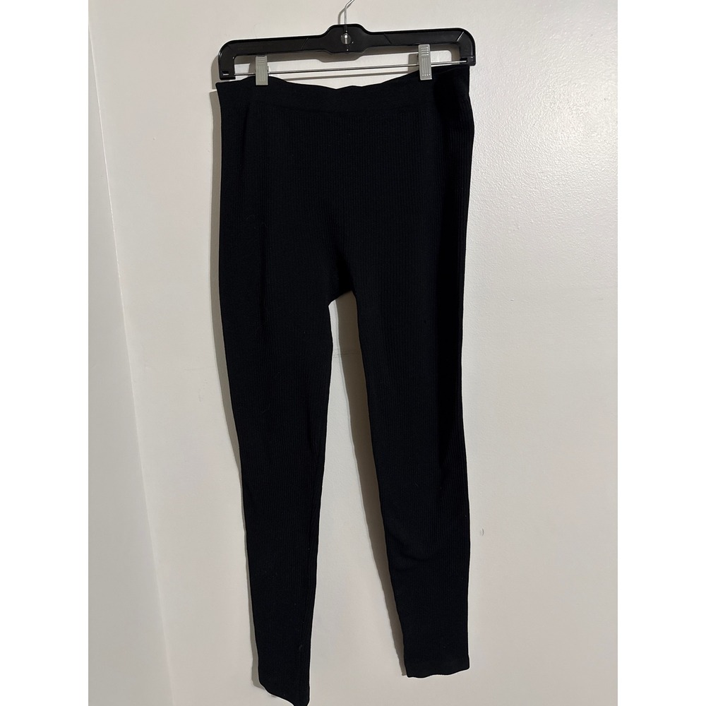 Pink Republic Womens Ribbed Knit Leggings Black High Rise Stretch Pants XL